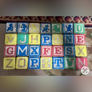 Vintage Colorful Wooden Alphabet Blocks & Disney Characters for Kids